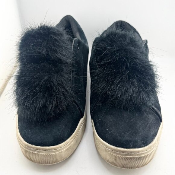 Sam Edelman Leya black Sneakers shoes faux fur pom pom Women's size 11 - Picture 1 of 9